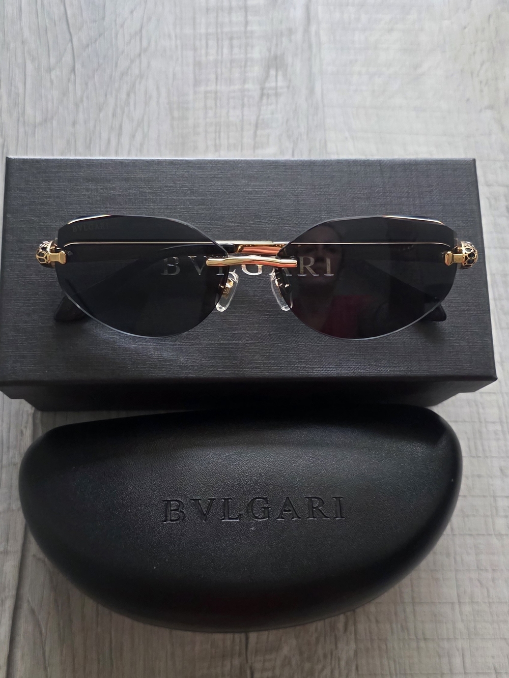 Bulgari Women's Rimless Black Lens Sunglasses with Gold Accents